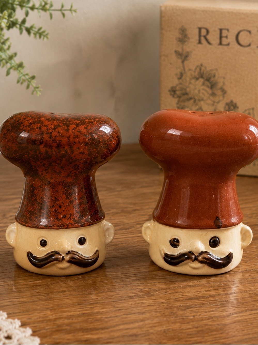 Vintage Japan Salt Pepper Shakers Chef's Heads Cooking Pottery glazed